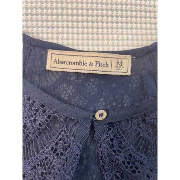 Abercrombie & Fitch Sz Medium Navy Lace Tank Style Blouse Top Summer Keyhole - Picture 2 of 3